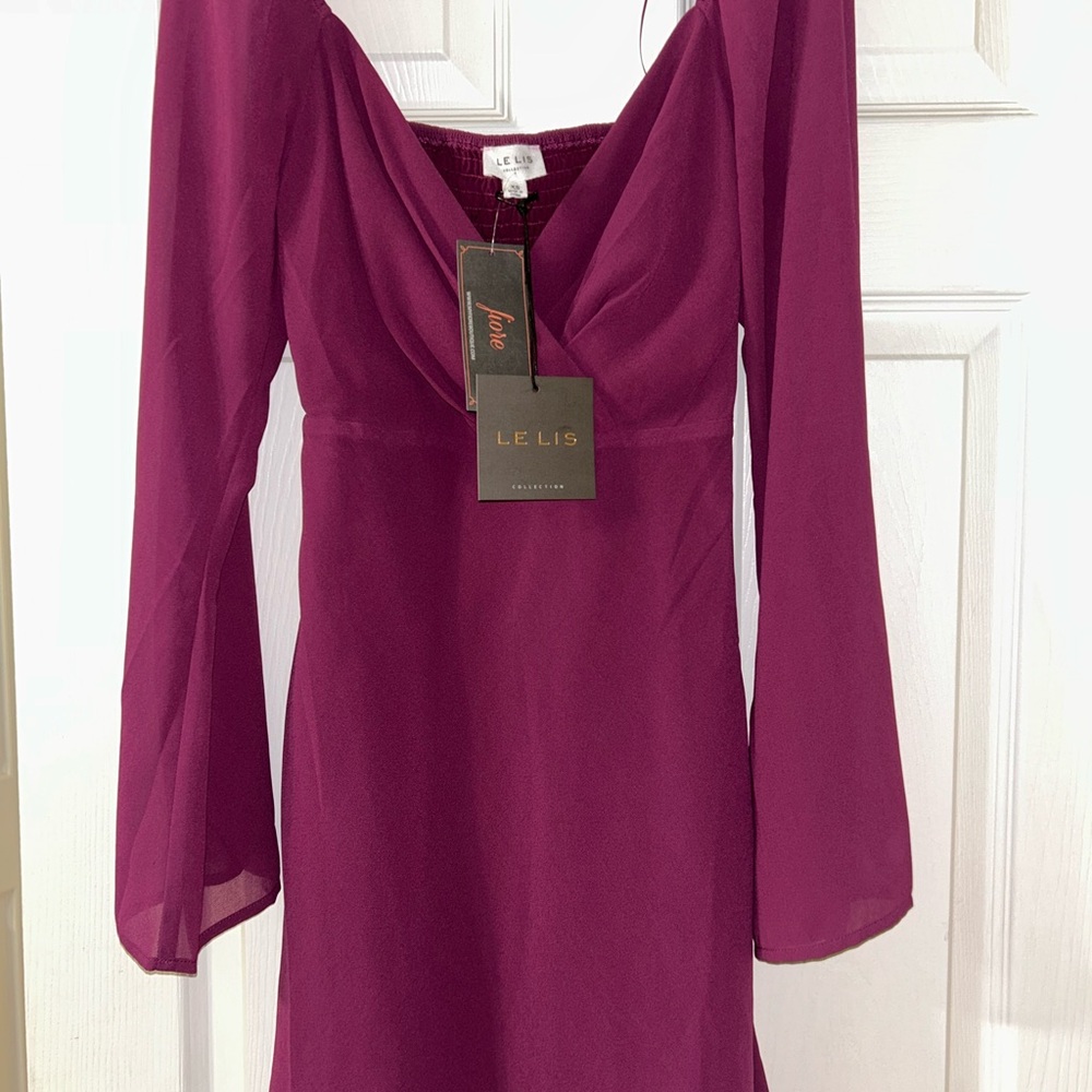 Le Lis Pink and Purple Ruched Bodycon Dress with Bell Sleeves